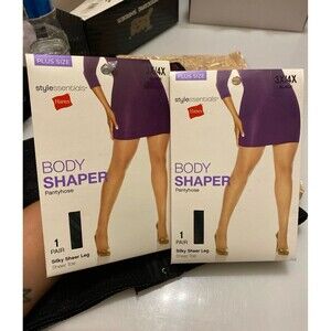 Lot of 2 Hanes Style Essentials Body Shaper Panyhose Silky Sheer 3x/4x Black